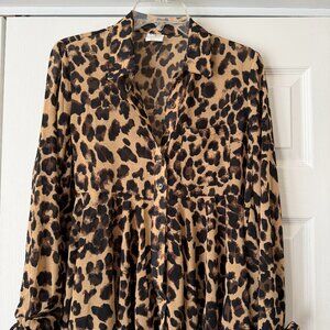 Peplum Leopard Sheer Button Down